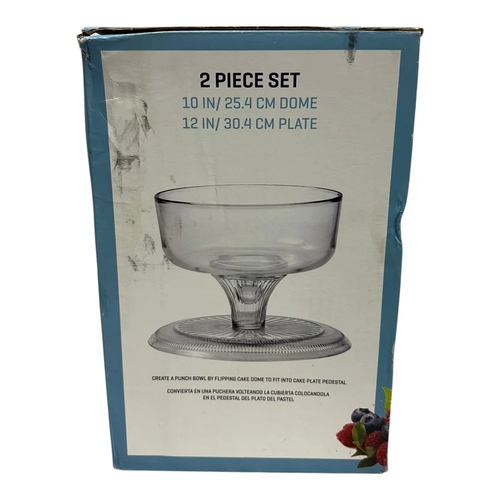 Anchor Hocking Canton Cake Set Glass Pedestal Stand 10